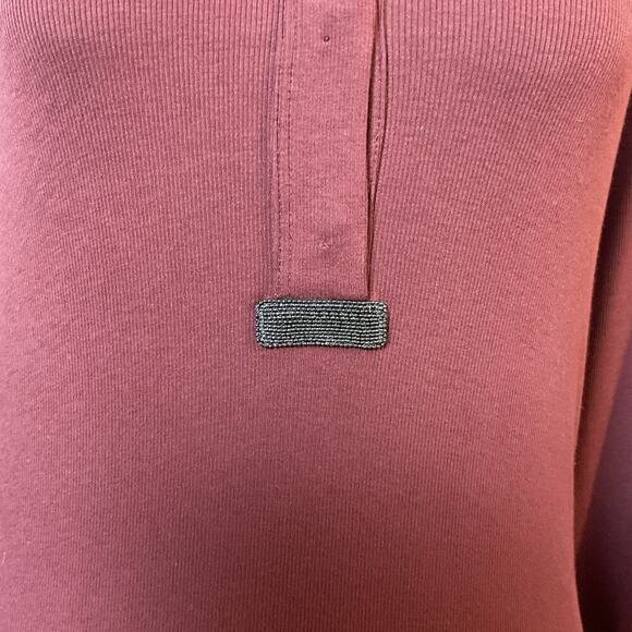 Brunello Cucinelli Burgundy Beaded Long Sleeve Button-Down Top Size Medium - Picture 4 of 12